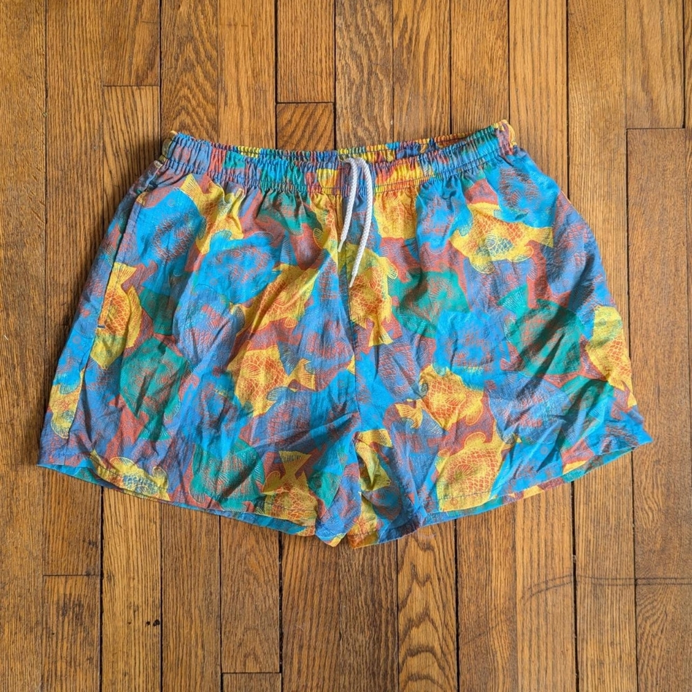 Vintage 90's Retro Multicolor Fish Print Swim Trunks Board Shorts